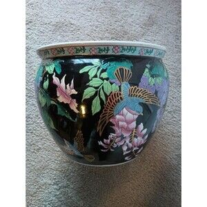 Vintage PERFECT Rare Chinese Koi Fish Ceramic Hand Painted Bowl 12"